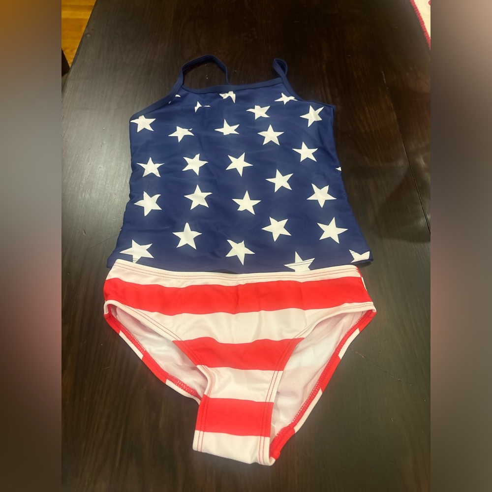 Kanu Surf, Patriotic Stars and Stripes Kids Swimsuit Size 8